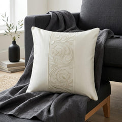 Ivory Satin Lumbar Cushion Cover - Ivory Heirloom Vine