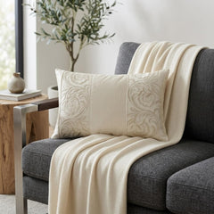 Ivory Satin Lumbar Cushion Cover - Ivory Heirloom Vine