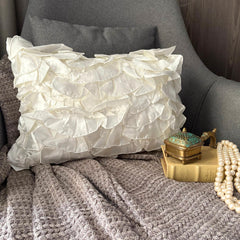 Vintage Glam Ruffles - Satin Ivory Decorative Lumbar Pillow Cover