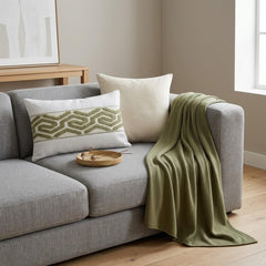 Ivory White Linen Lumbar Cushion Cover - Verdant Labyrinth Lumbar