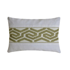 Ivory White Linen Lumbar Cushion Cover - Verdant Labyrinth Lumbar