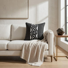 Black Linen Lumbar Cushion Cover - Black Labyrinth Lumbar