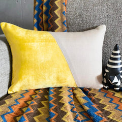 Velutinous Yellow - Yellow Velvet & Linen Lumbar Pillow Cover