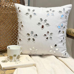 Floral Lake - White Cotton Canvas Decorative Euro Sham