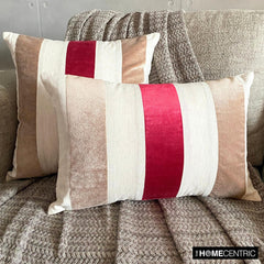 Swathe Cranberry - Red Linen & Velvet Lumbar Pillow Cover