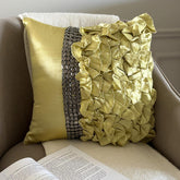 Diamonds And Ruffles - Green Satin Throw Cushion Cover