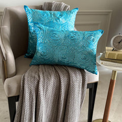 All Eyes on Aqua - Blue Silk Lumbar Cushion Cover