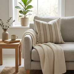 Beige Linen Lumbar Cushion Cover - Beige Terra Stripe Lumbar