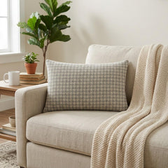 Gray Linen Lumbar Cushion Cover - Gray Houndstooth Lumbar