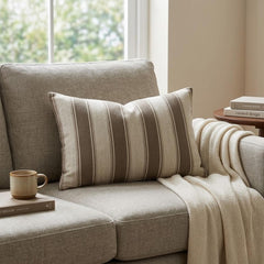 Brown Linen Lumbar Cushion Cover - Terra Stripe Lumbar