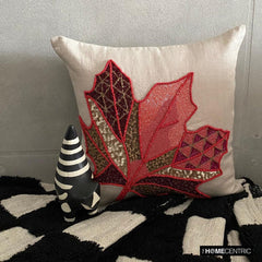 Changing Maple Red & Beige Throw Pillow Cover