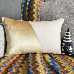 Velutinous Beige - Beige Velvet & Linen Lumbar Pillow Cover