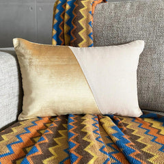 Velutinous Beige - Beige Velvet & Linen Lumbar Pillow Cover