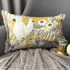 Yellow Cotton Lumbar Cushion Cover - Cockatoo Garden