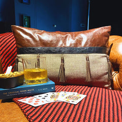 Royal Oak - Brown Faux Leather Lumbar Pillow Cover