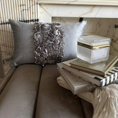Vintage Silver Love - Art Silk Silver Decorative Lumbar Pillow Cover