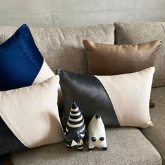 Velutinous Grey - Grey Velvet & Linen Lumbar Pillow Cover