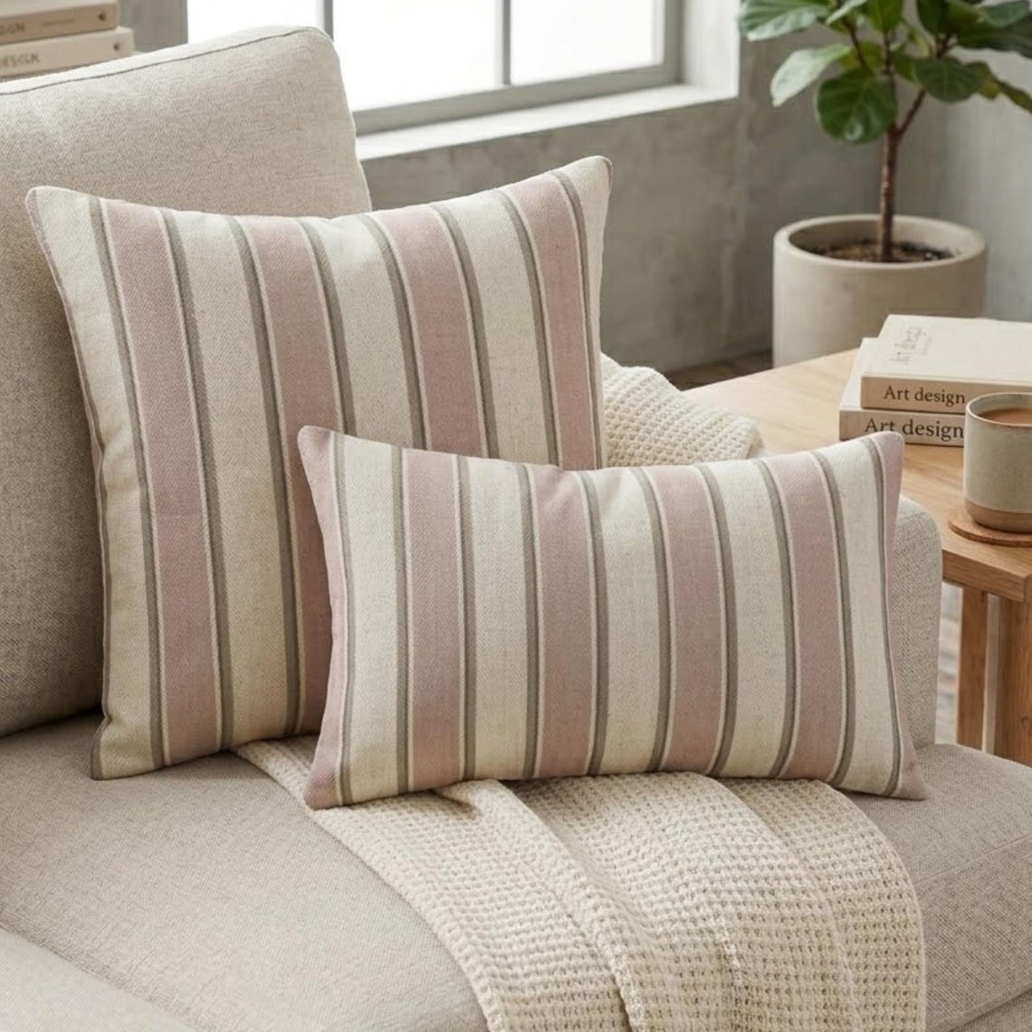 Pink Terra Stripes Lumbar Cushion Cover