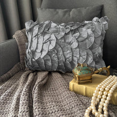 Vintage Gray Ruffles - Satin Grey Decorative Lumbar Pillow Cover