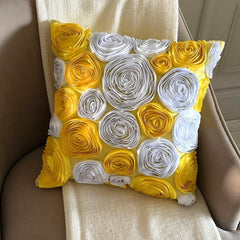Sunny Yellow Blooms - Yellow Art Silk Throw Pillow Cover