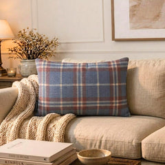 Plaidflow Blue - Blue Velvet Winter Plaid Lumbar Cushion Cover