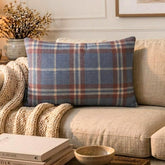 Plaidflow Blue - Blue Velvet Winter Plaid Lumbar Cushion Cover