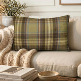 Plaidflow Olive - Green Velvet Winter Plaid Lumbar Cushion Cover