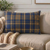 Plaidflow Navy - Blue Velvet Winter Plaid Lumbar Cushion Cover