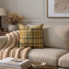 Plaidscape Beige - Beige Velvet Checkered Winter Plaid Throw Cushion Cover