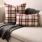 Red & White Velvet Throw Cushion Cover - Vintage Plaid Red
