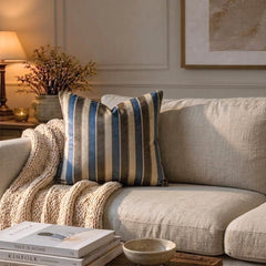 Stripe Flow Blue - Blue Velvet Stripes Throw Cushion Cover