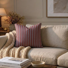 Linear Plush - Red Cotton Stripes Throw Cushion Cover