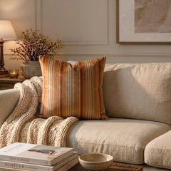 Stripe Flow Orange - Orange Velvet Stripes Throw Cushion Cover