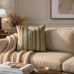 Stripe Flow Beige - Beige Velvet Stripes Throw Cushion Cover