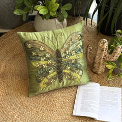 Butterfly Envy - Green Art Silk Throw Cushion Cover