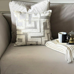 Ivory Velvet Lumbar Cushion Cover - Oat Maze