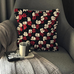 Red N Black Blossom - Red & Black Felt Throw Pillow Cover
