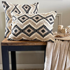 Black & Beige Jacquard Lumbar Cushion Cover - Nomad Drift