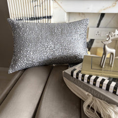 Glinting Glamour - Silver & Gray Silk Lumbar Cushion Cover
