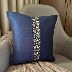Navy Blue Crystals - Navy Blue Art Silk Decorative Euro Sham