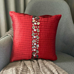 Deep Red Crystals - Red Art Silk Throw Pillow Cover