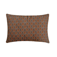 Rust & Gray Linen Lumbar Cushion Cover - Solterra Lattice Lumbar