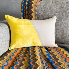 Velutinous Yellow - Yellow Velvet & Linen Lumbar Pillow Cover