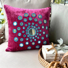 Circle Of Images - Fuchsia Pink Velvet Decorative Euro Sham