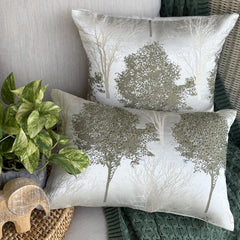 Green Jacquard Lumbar Cushion Cover - Misty Evergreen
