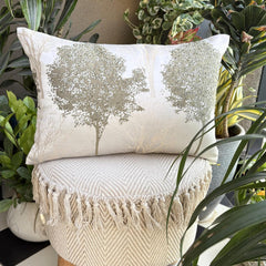 Green Jacquard Lumbar Cushion Cover - Misty Evergreen