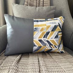 Playful Patch - Chartreuse Green Cotton & Faux Leather Lumbar Pillow Cover