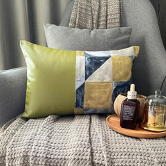 Joyful Jumble C - Chartreuse Green Cotton & Faux Leather Lumbar Pillow Cover