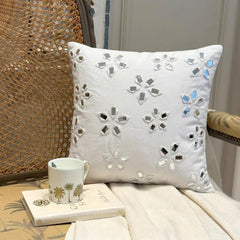 Floral Lake - White Cotton Canvas Decorative Euro Sham