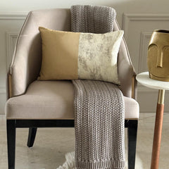 Gold Glint - Beige Suede Lumbar Cushion Cover